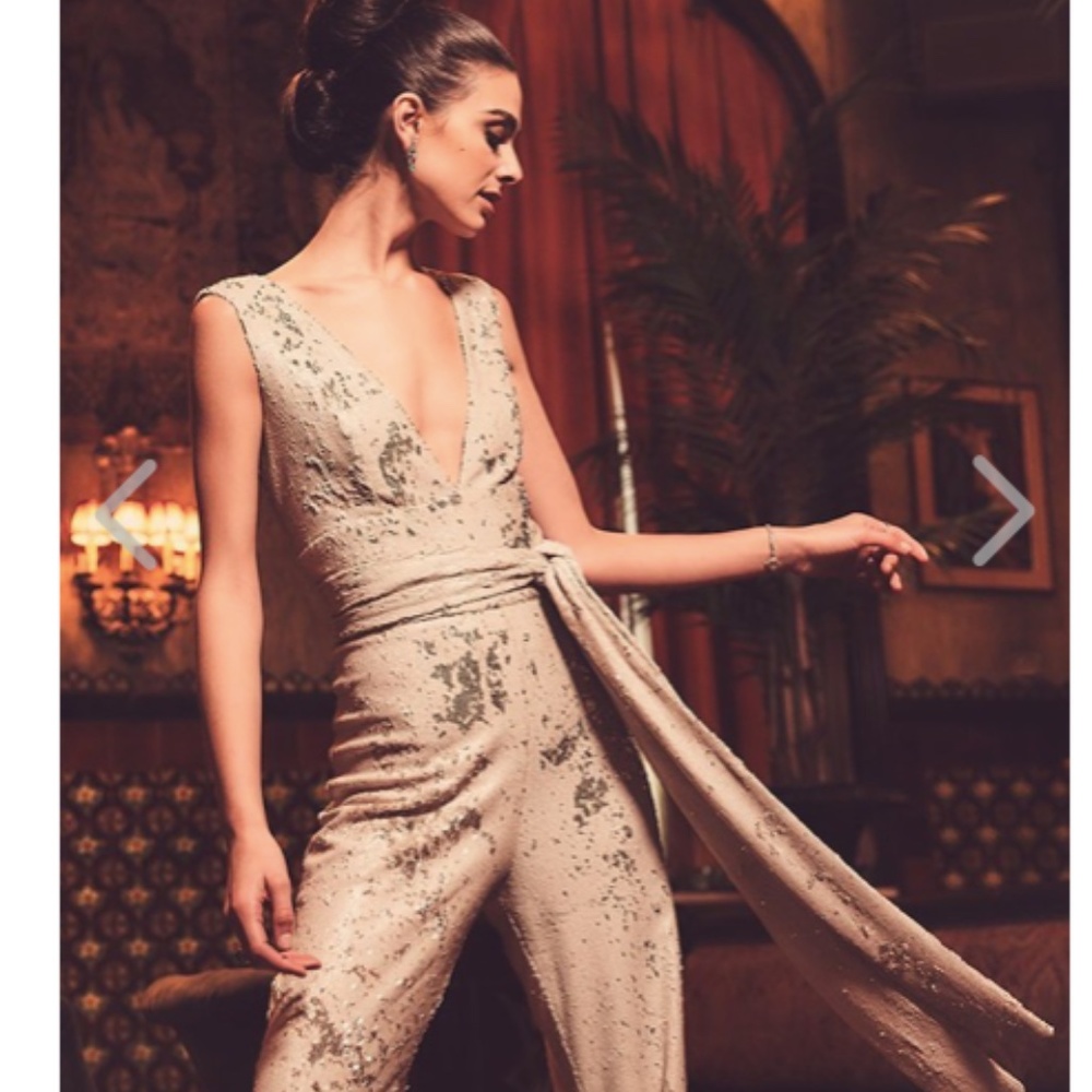 MESTIZA NY. 2 sequin jumpsuit Chrissy nude